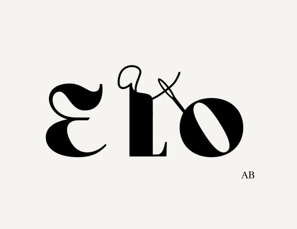 Logotype Elo Ab avec l'aiguille et le fil dans les lettres
